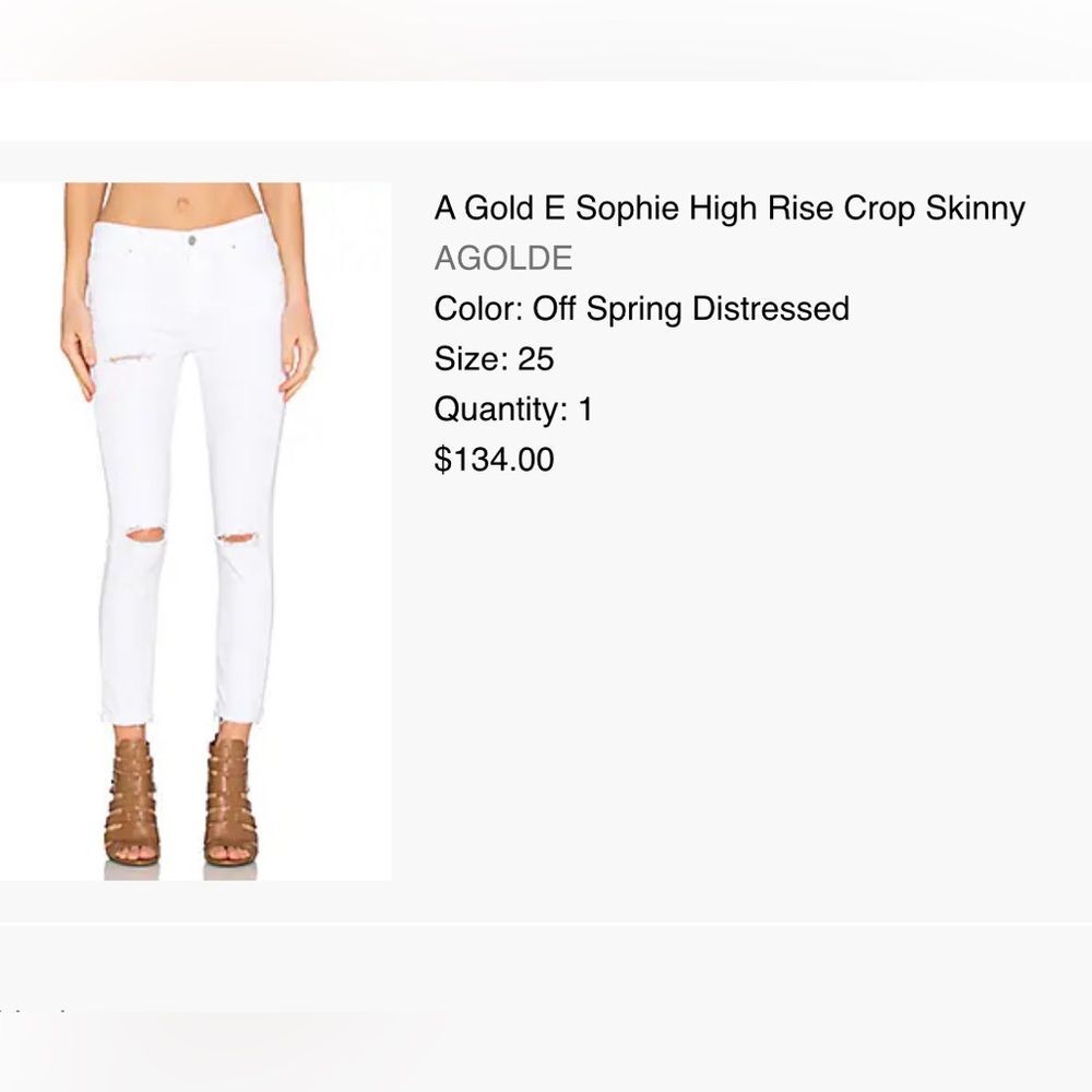 Agolde Sophie High Rise Crop Skinny Jeans Distressed White Size 24 - Picture 2 of 6